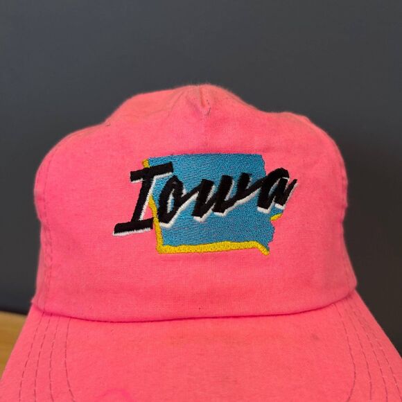 Vintage Iowa Hat Pink Cap USA Made Union Tag Embroidered State Map Retro - Picture 2 of 8
